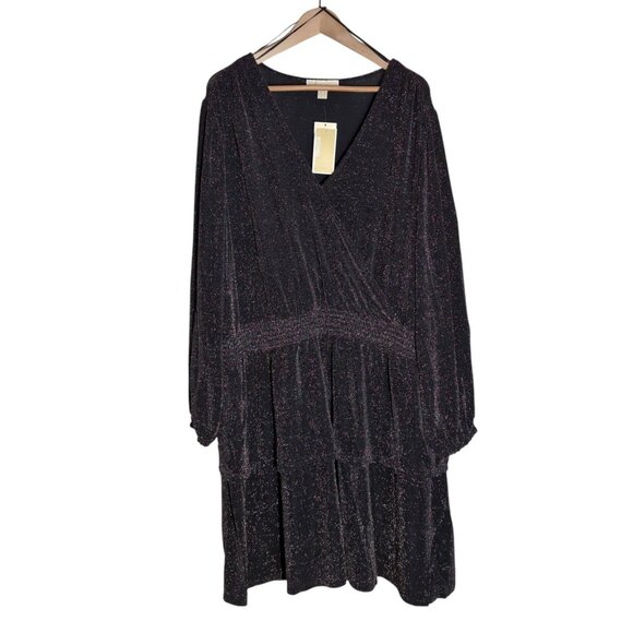 Michael Kors Metallic Tiered Dress NWT Size 3X Glam NYE Party Black Gold - Picture 1 of 9